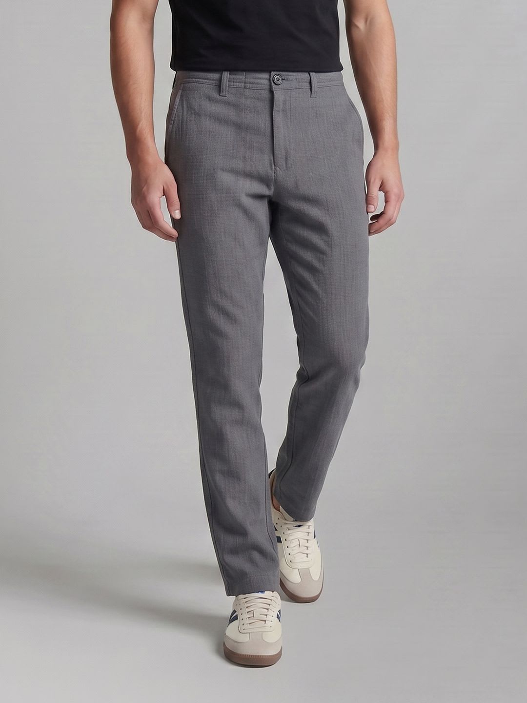 Louis Philippe Jeans Men Straight Fit Self Design Trousers - default view