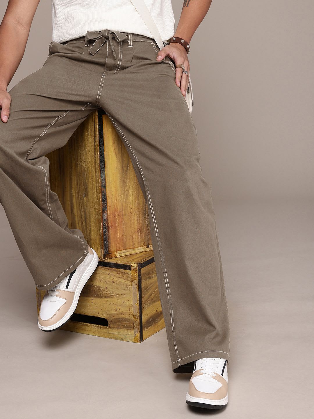 Roadster The Roadster Life Co. Men Wide Leg Pure Cotton Chinos Trousers - default view