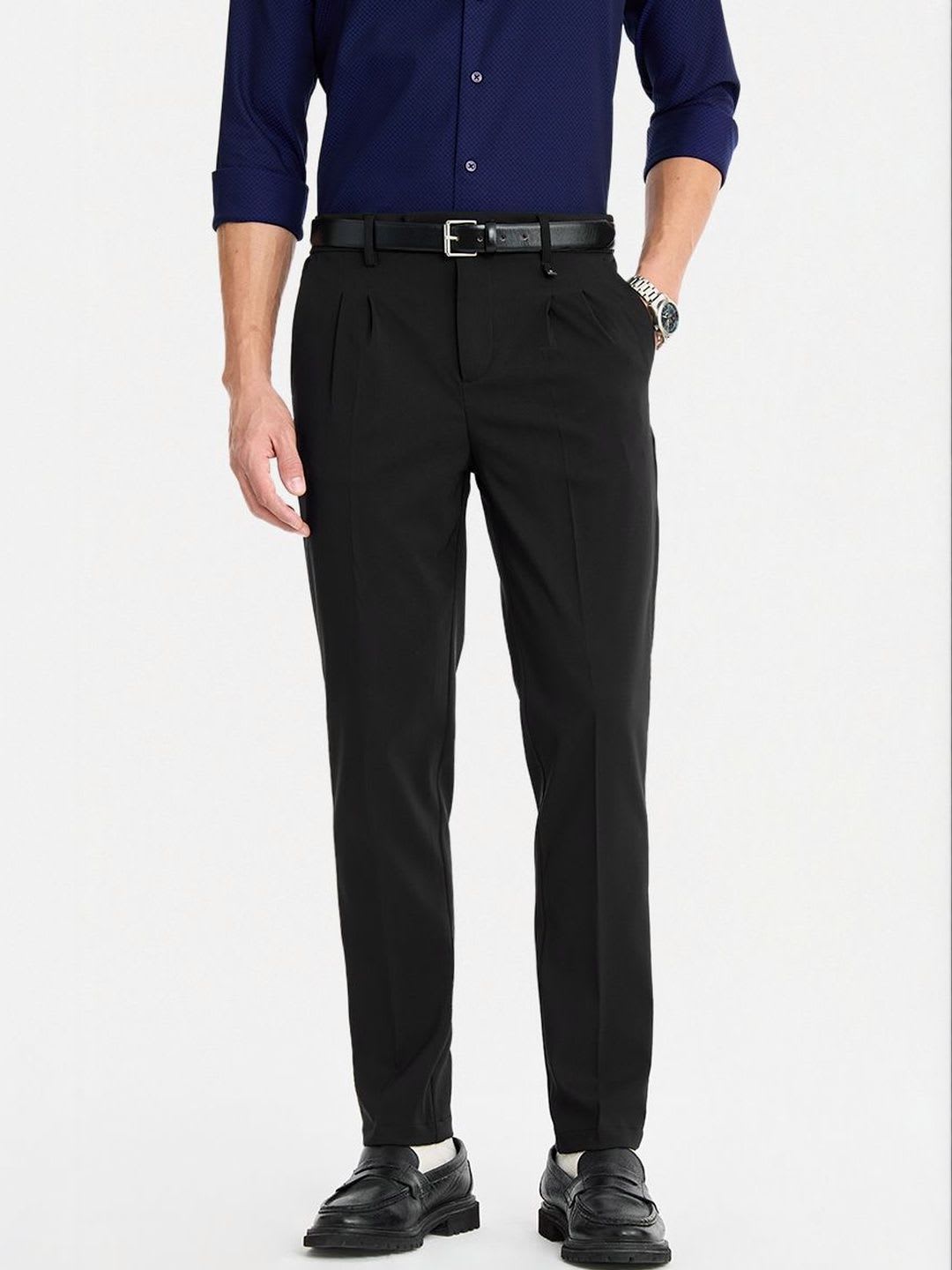 Snitch Black Mid-Rise Slim Fit Trouser - default view