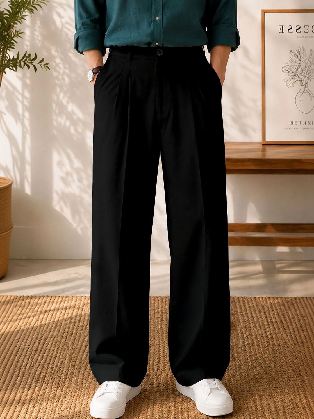 FTX Men Relaxed Loose Fit Easy Wash Pleated Trousers - default view