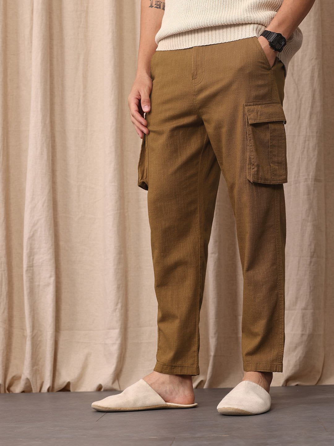 Mr Bowerbird Men Tapered Fit Cargos Chinos Trousers - default view