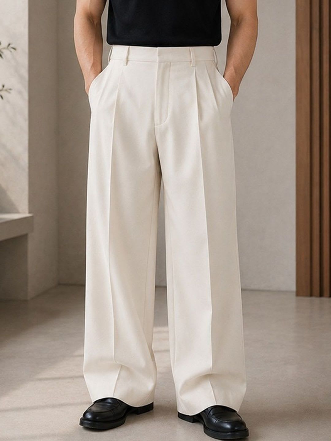 SENDIPO Men Loose Fit High-Rise Easy Wash Pleated Trousers - default view