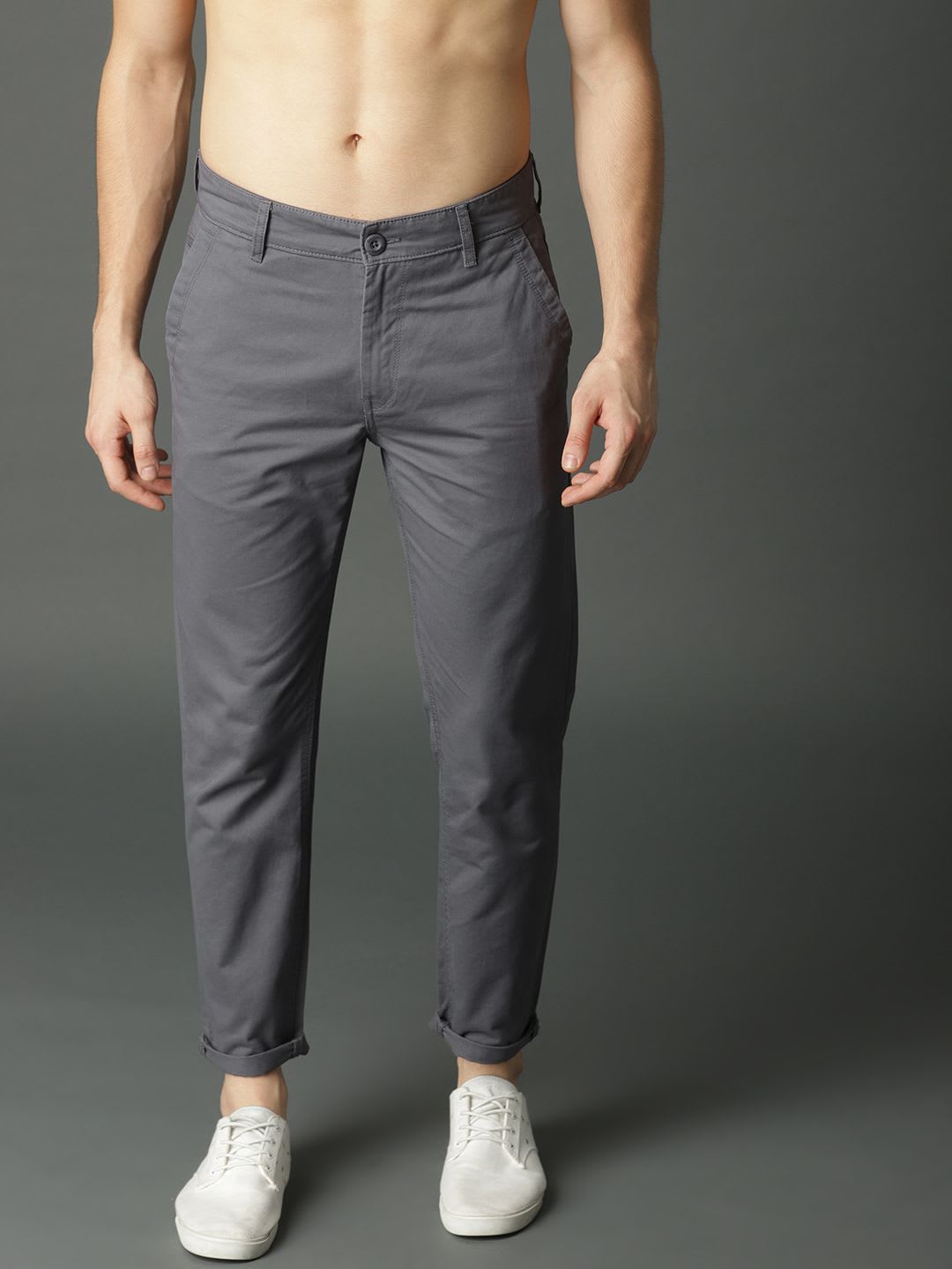 Roadster Men Charcoal Grey Regular Fit Solid  Chinos - default view