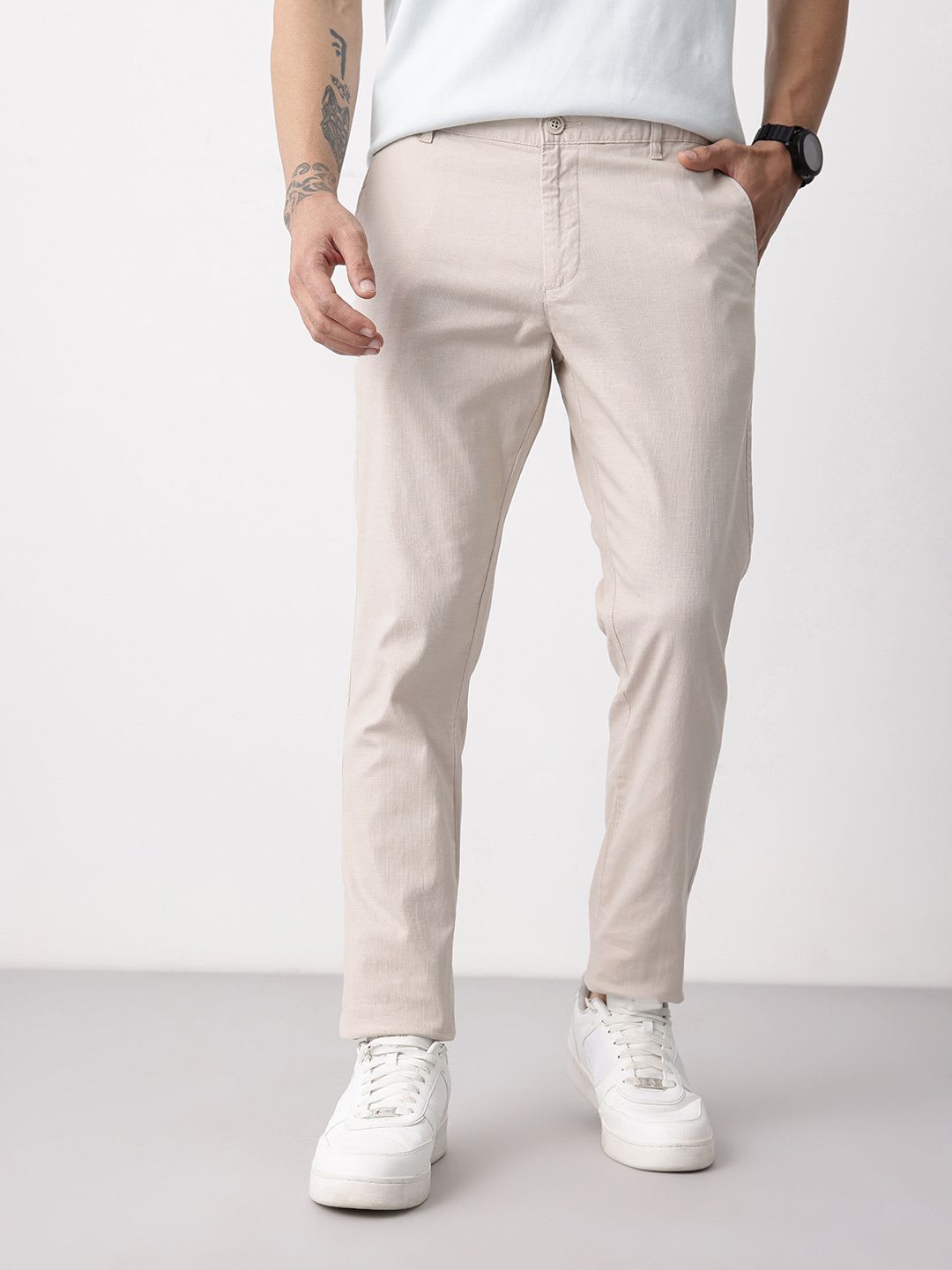 Mast & Harbour Men Cotton Linen Chinos Trousers - back view