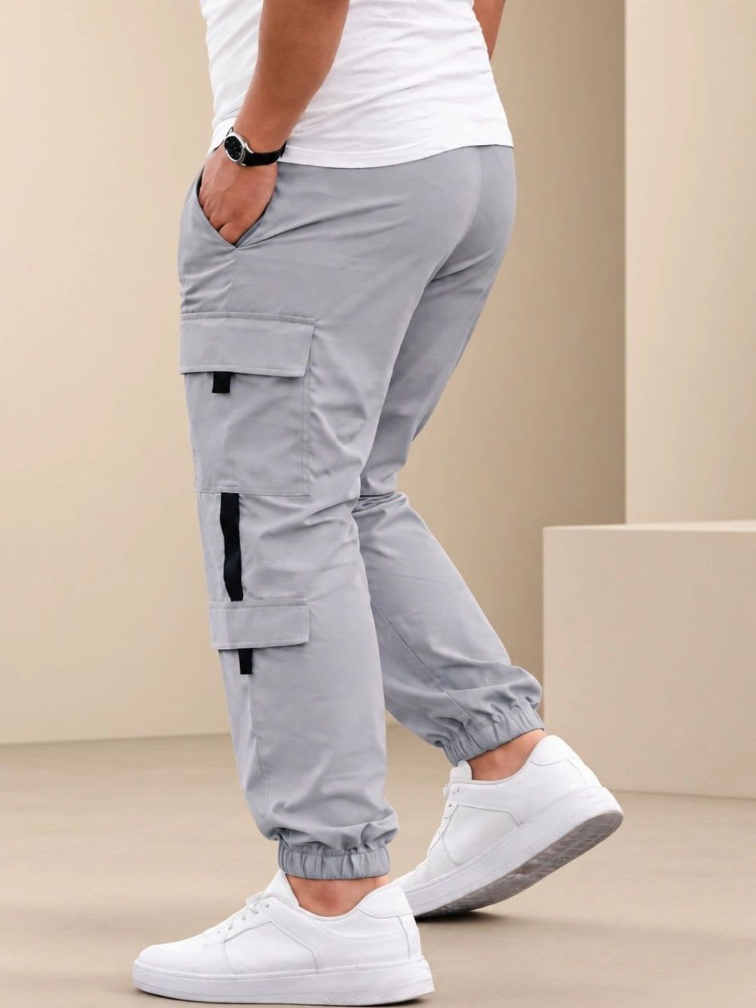 HERE&NOW Men Relaxed Easy Wash Cargos Trousers - back view