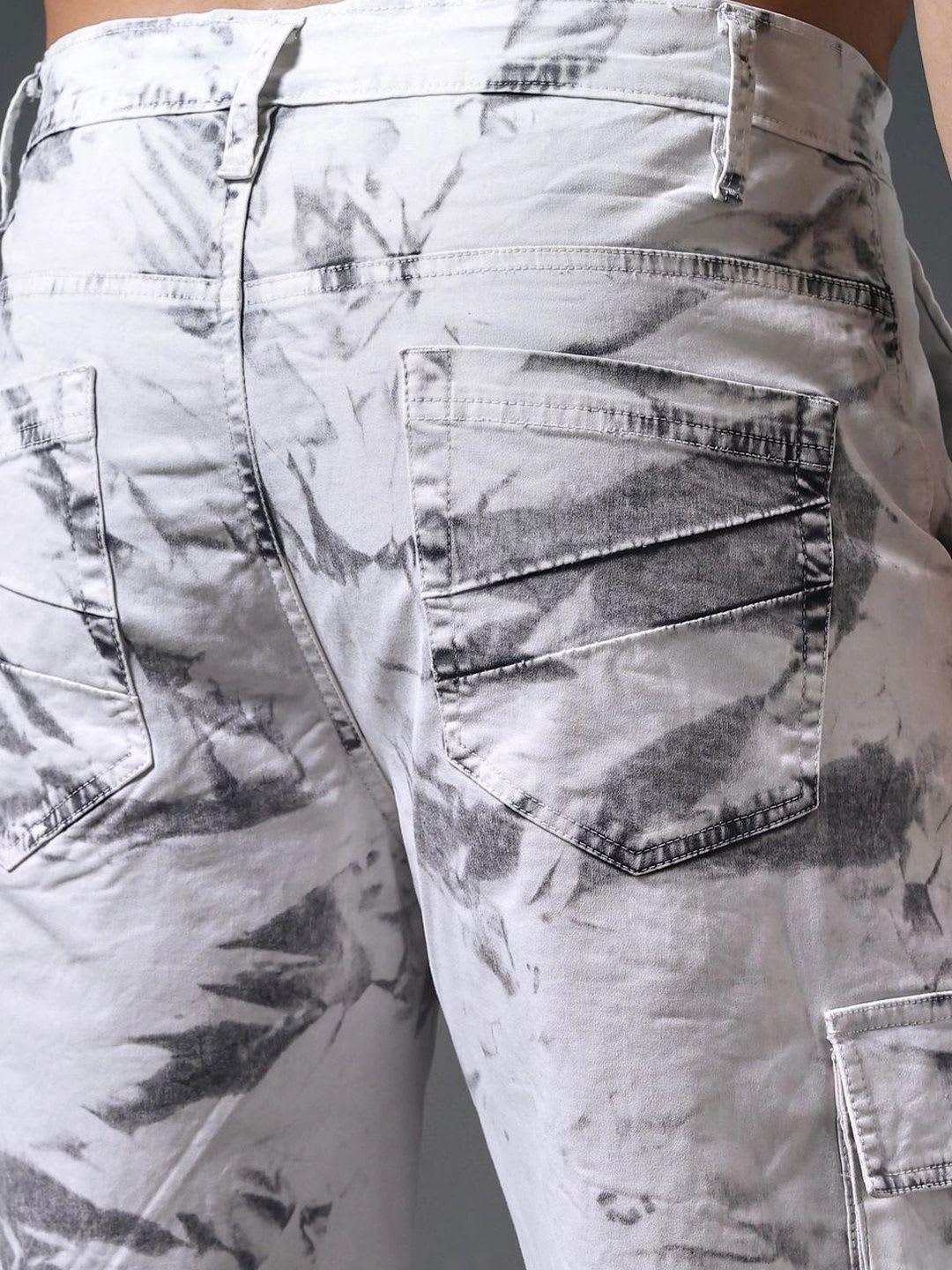 SINSKARI Men Tie and Dye Relaxed Easy Wash Cargos Trousers - right view