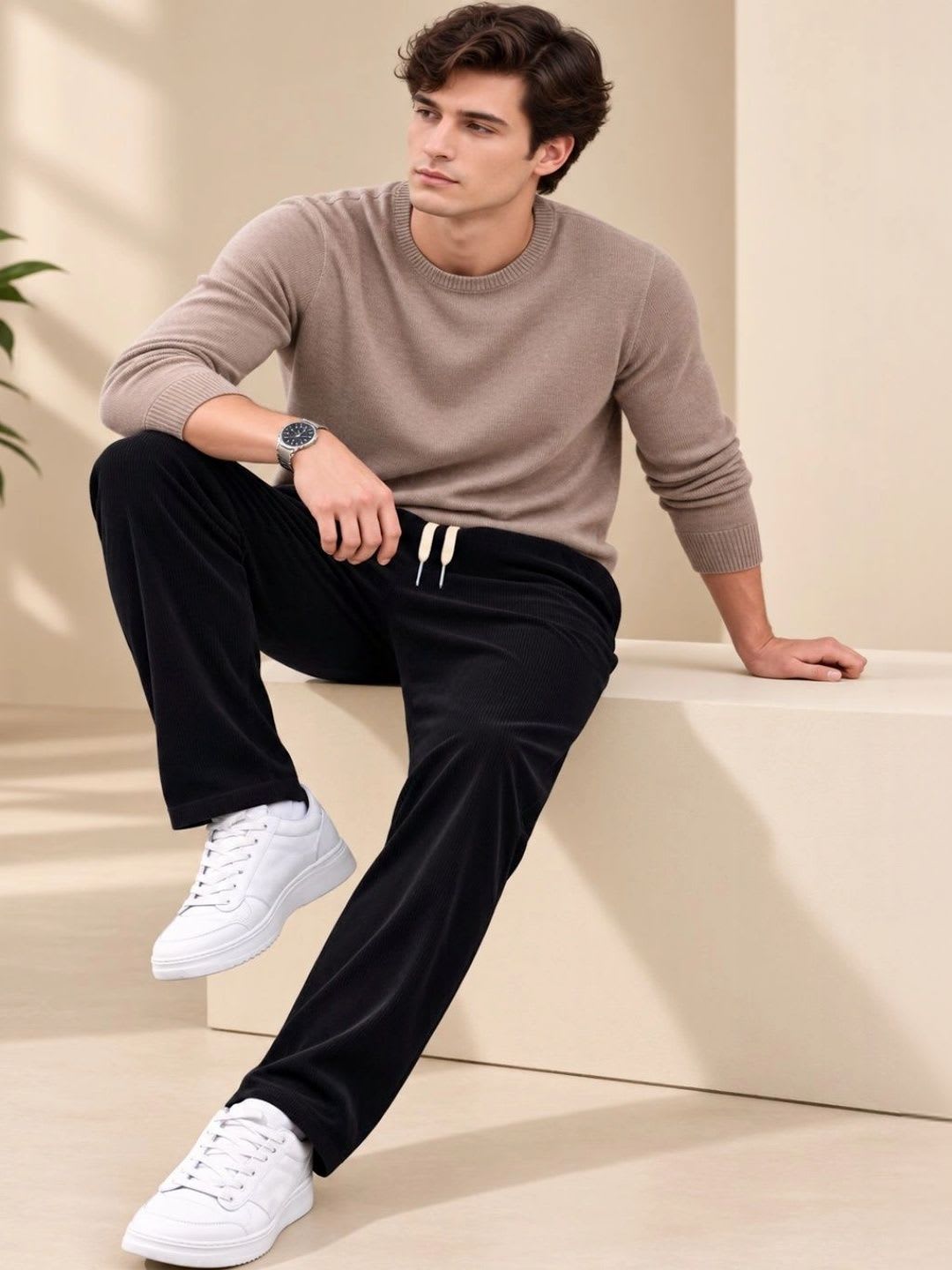 HERE&NOW Men Relaxed Easy Wash Trousers - left view