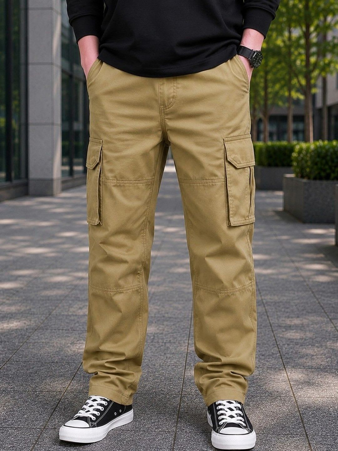 Dwiden Men Relaxed Loose Fit Easy Wash Cargos Trousers - right view
