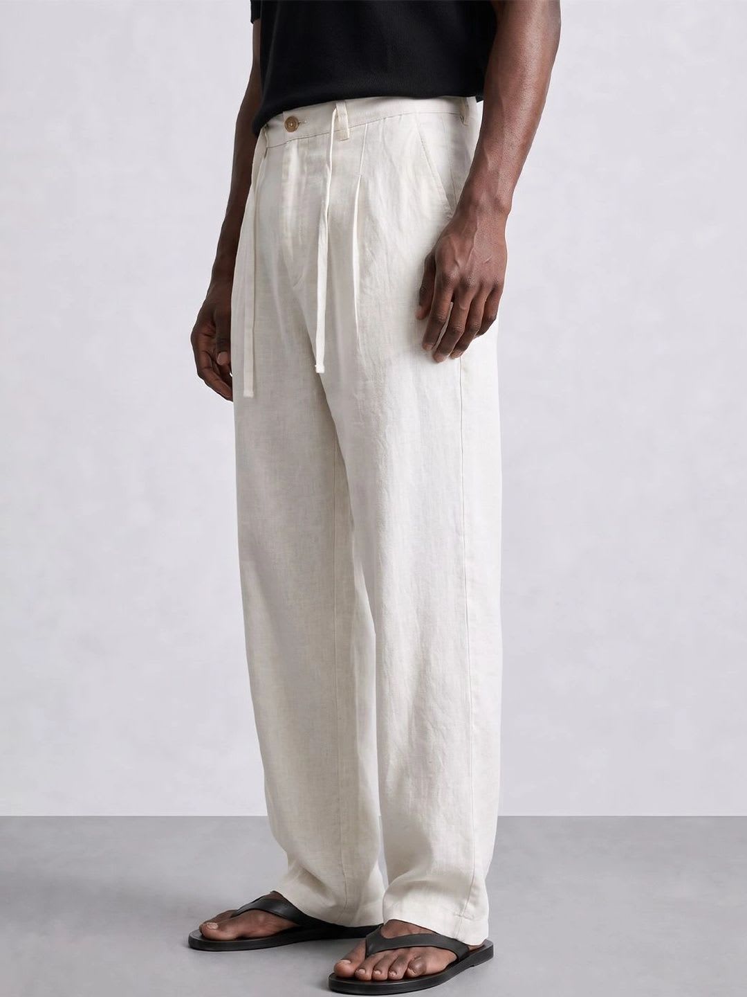 Powerlook Beige Natural Linen Solid Trousers - default view