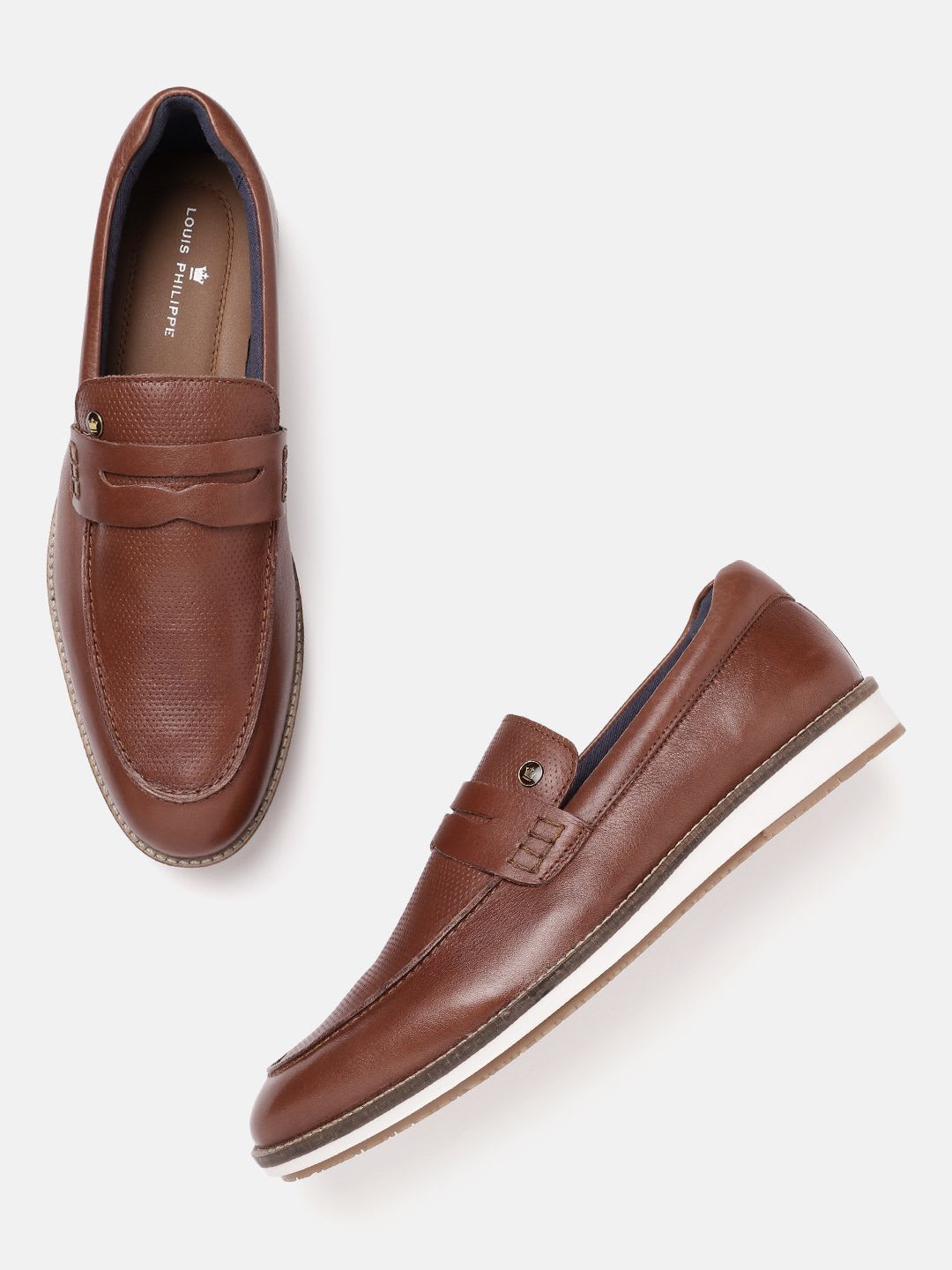 Louis Philippe Men Premium Leather Breathable Anti Slip Flat Heel Formal Loafers - default view