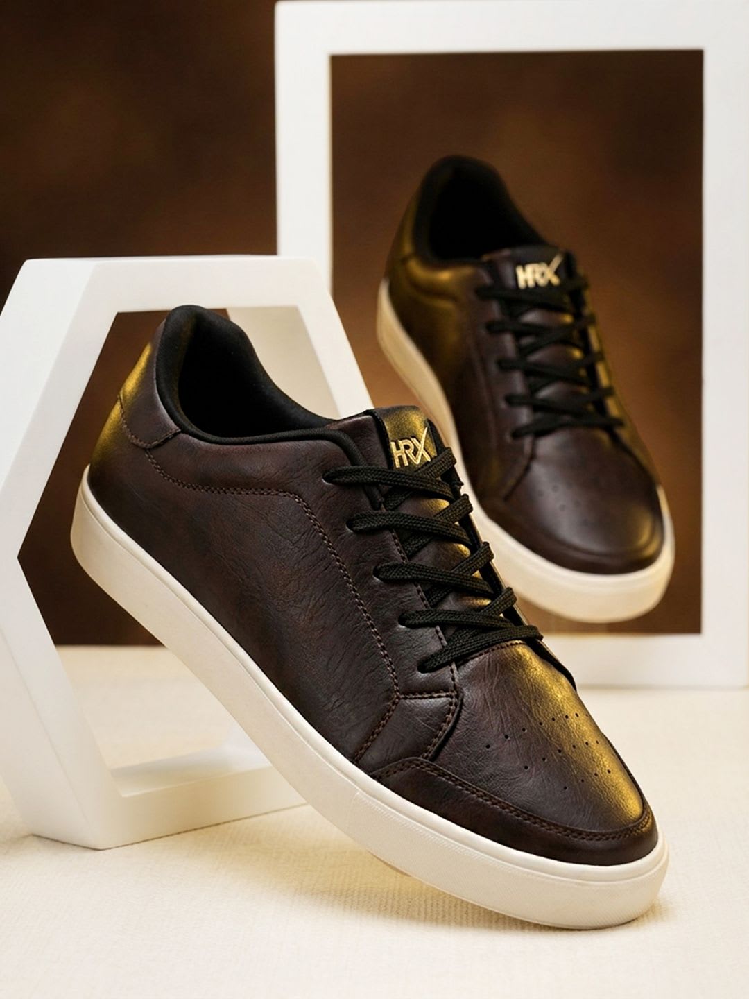 HRX by Hrithik Roshan Men Brown Contrast Sole Lace Up Sneakers - default view