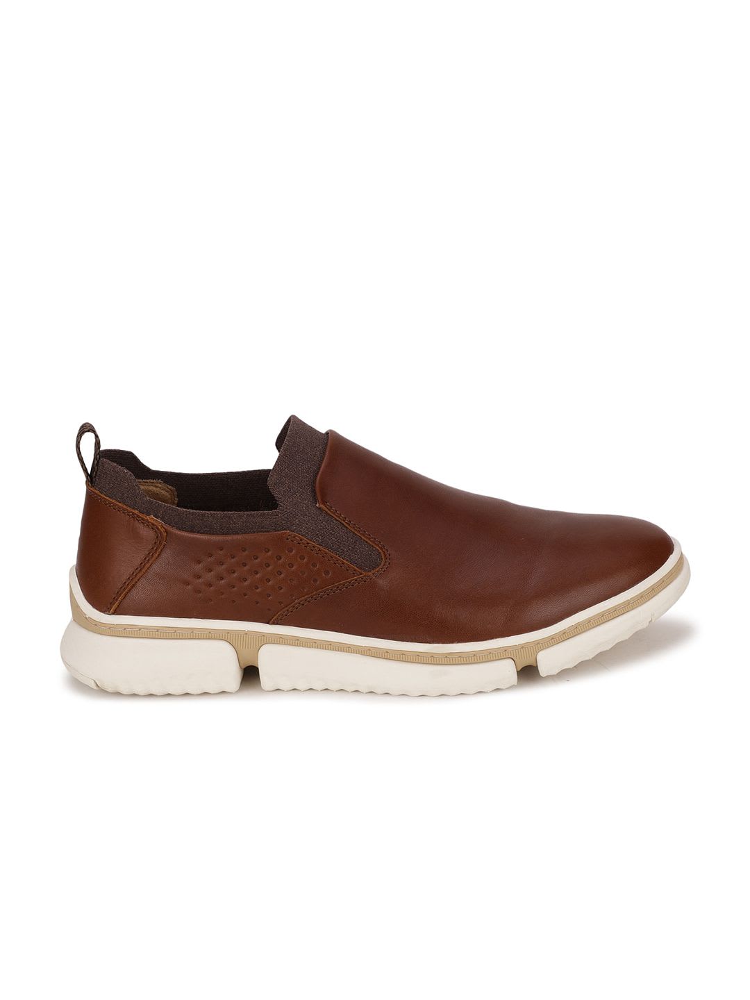 Hush Puppies Men Tan Brown Leather Slip-On Sneakers - back view