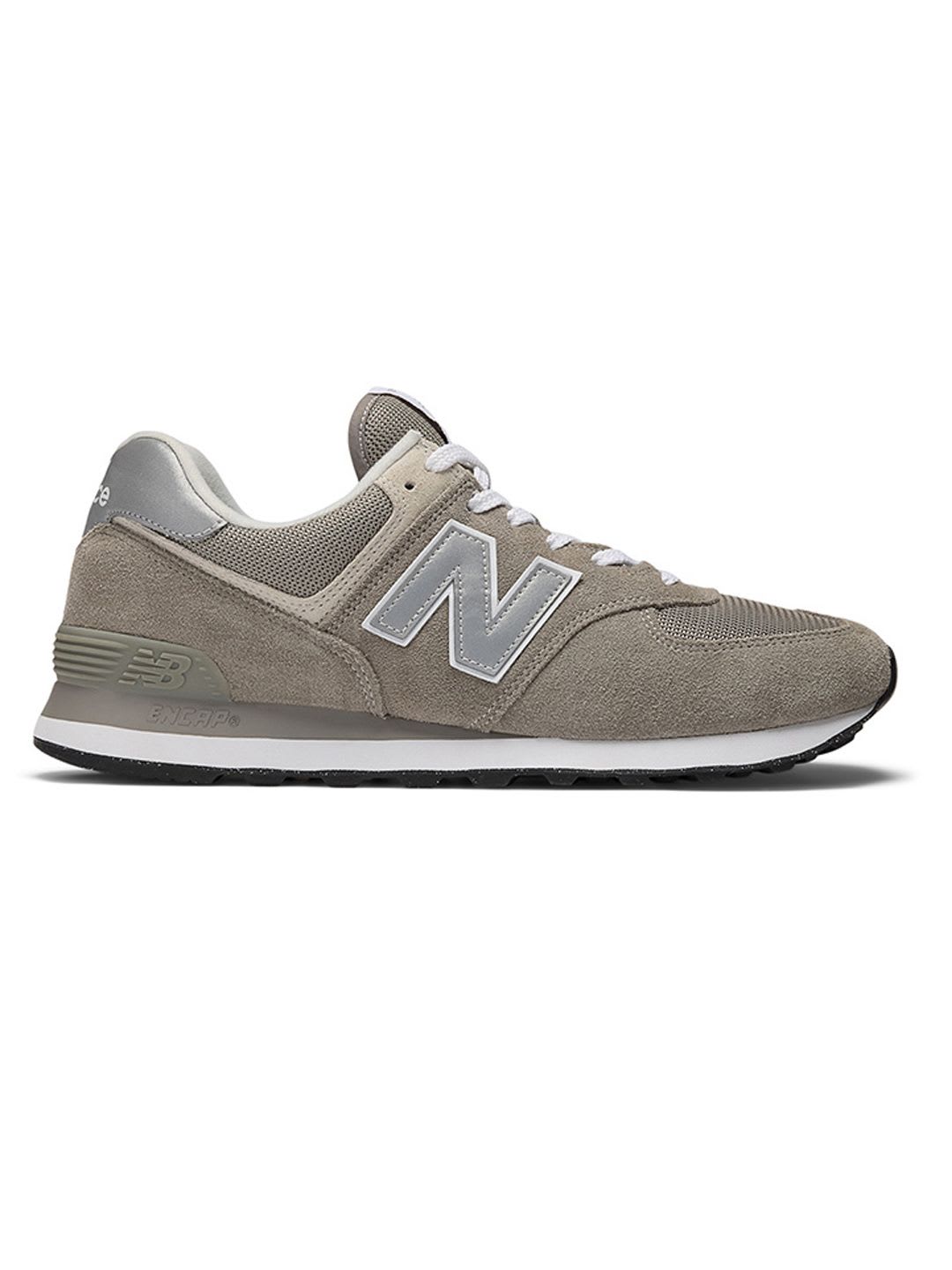 New Balance Men 574 Grey & Silver-Toned Woven Design Suede Sneakers - default view