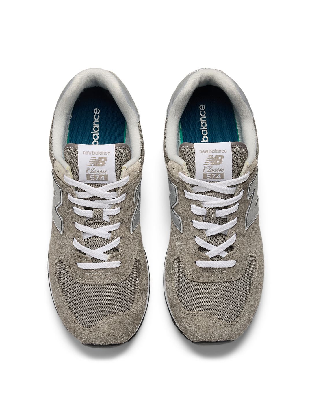 New Balance Men 574 Grey & Silver-Toned Woven Design Suede Sneakers - back view