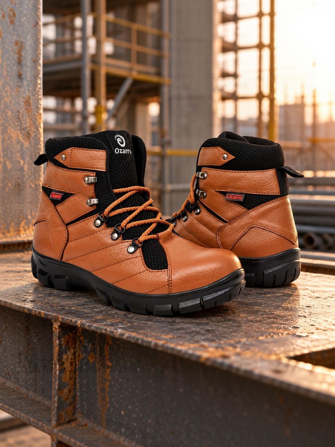 Ozarro Men Leather High-Top Trekking Shoes - back view