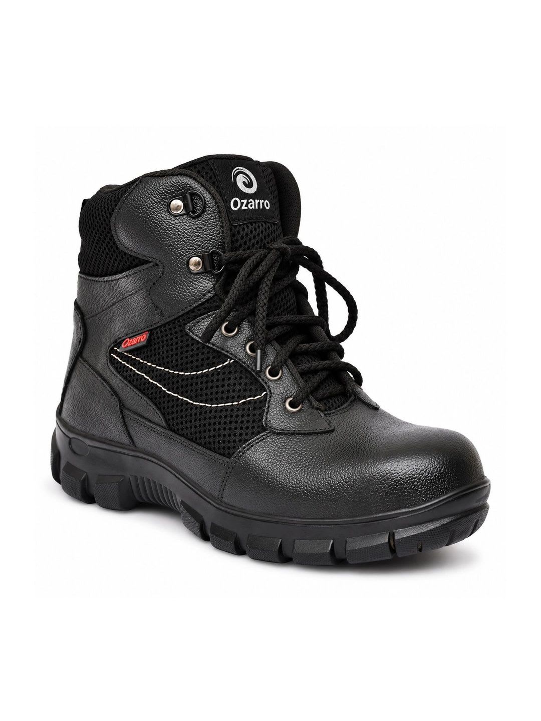 Ozarro Men Textured Leather High-Top Trekking Shoes - back view