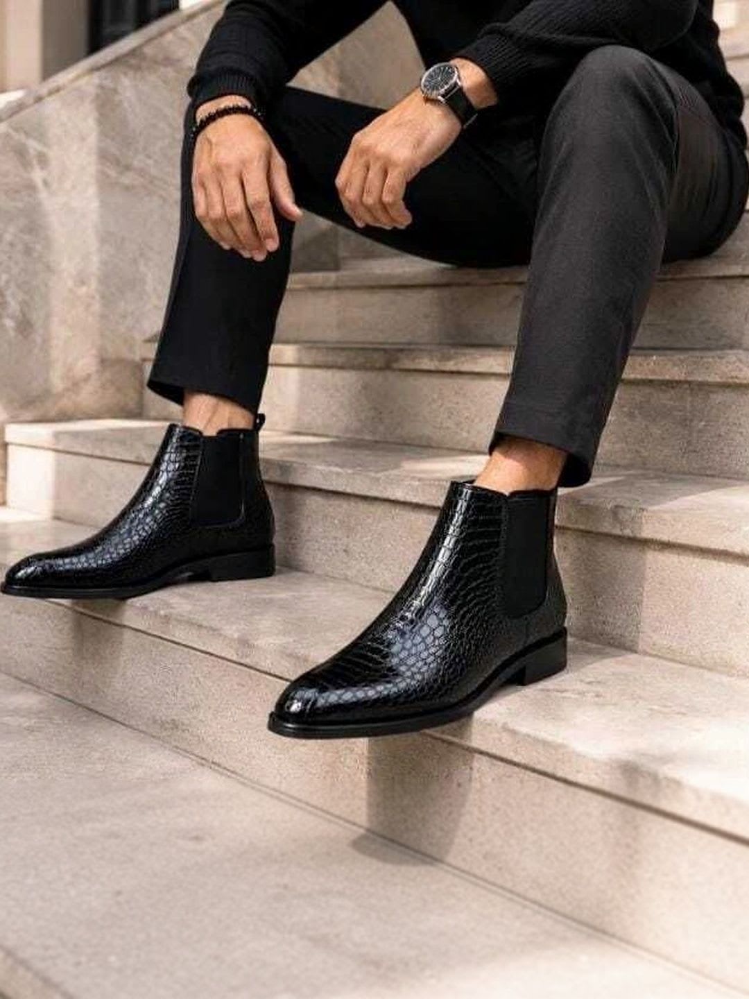 RAVDI Men Textured Casual Shoes - back view