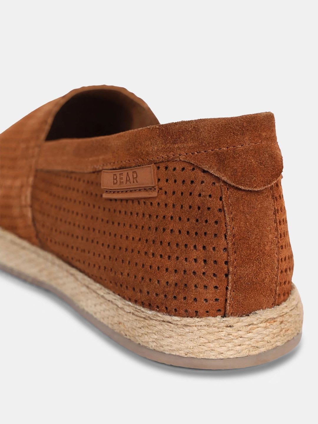 THE BEAR HOUSE Men Brown Perforated Suede Espadrille Slip-Ons - left view