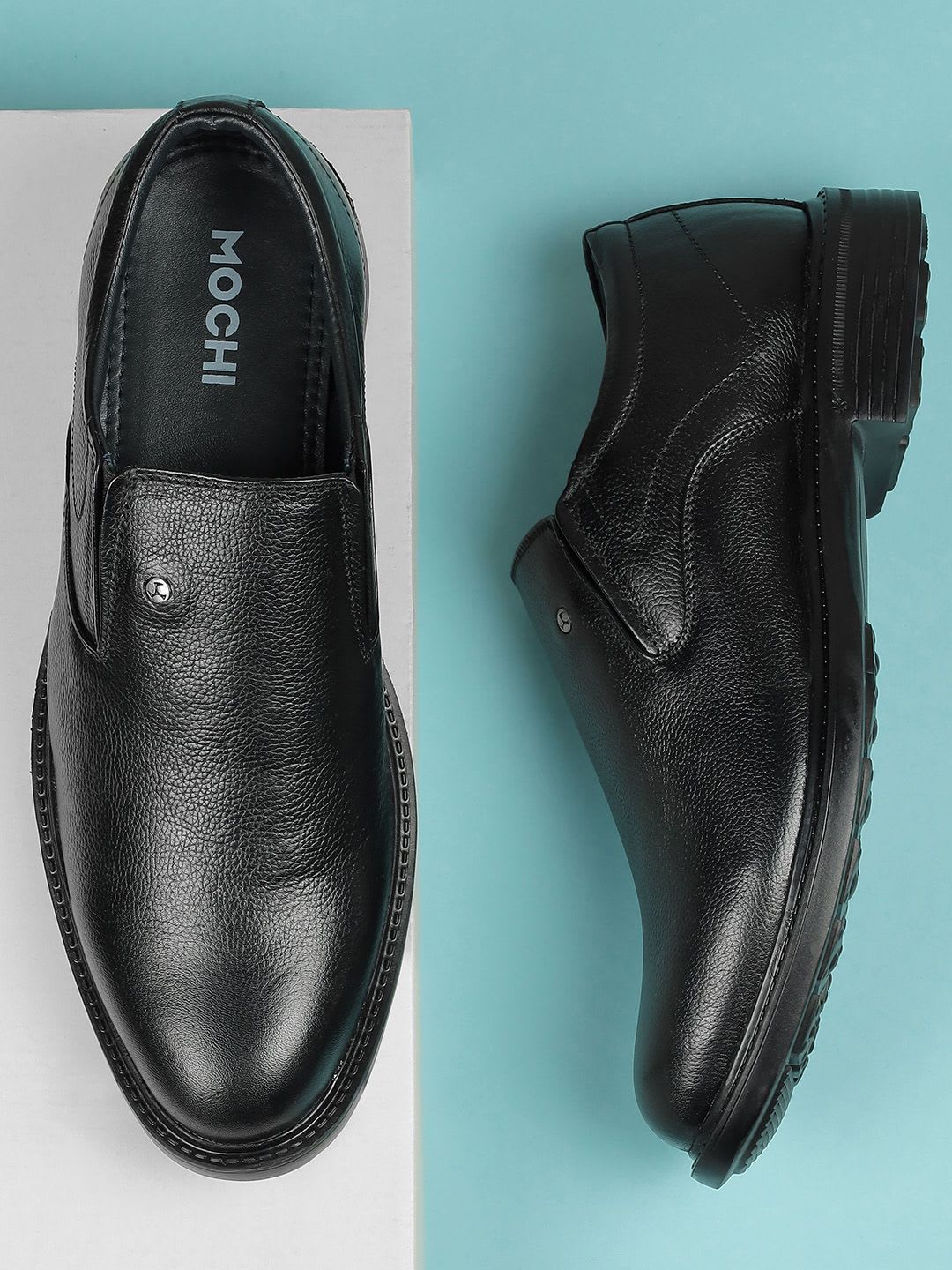 Mochi Men Textured Leather Formal Slip On Shoes - default view