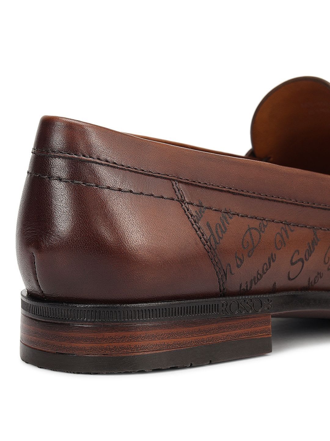ROSSO BRUNELLO Men Textured Leather Round Toe Slip-On Loafers - right view