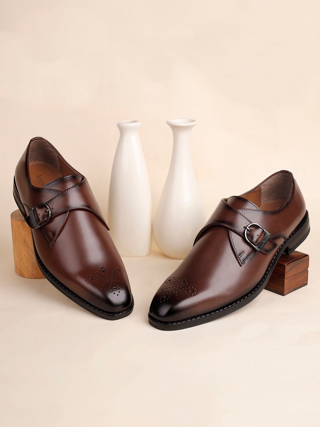 LOUIS STITCH Men Russet Tan Dual Tone Formal Slip On Monks - default view