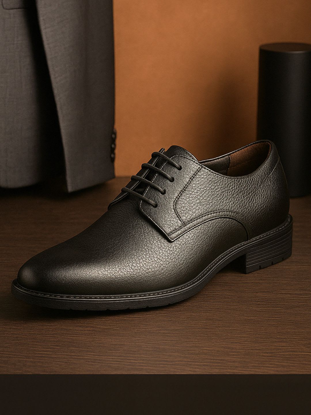 Red Chief Men Black Leather Formal Derby Shoes - default view