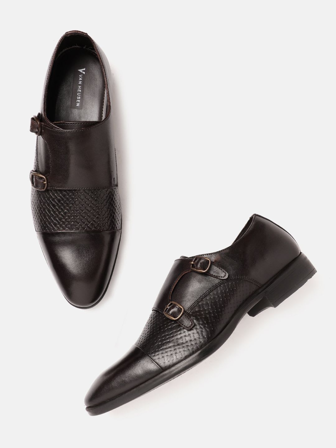 Van Heusen Men Leather Round Toe Monk Formal Shoes - default view