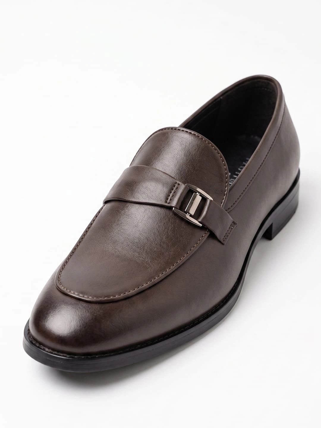 House of Pataudi Men Leather Round Toe Slip-On Loafers Formal Shoes - back view