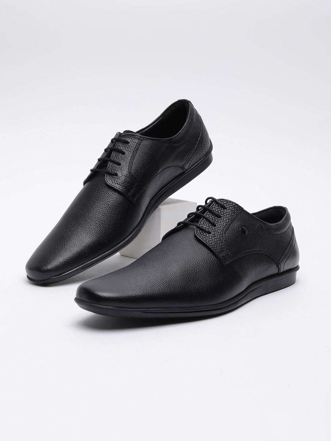 Van Heusen Men Textured Leather Pointed Toe Lace-Ups Formal Derbys Shoes - default view