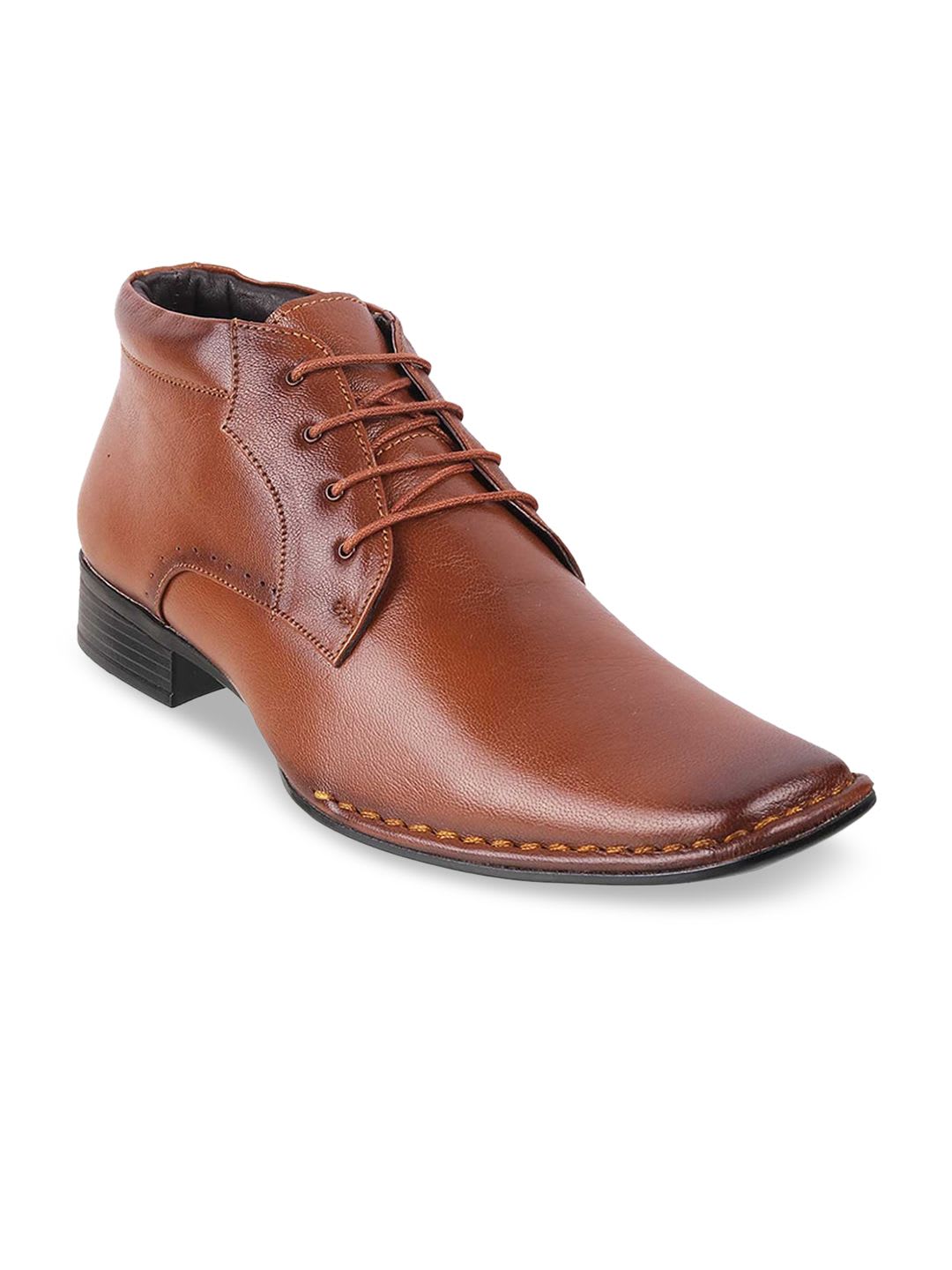 Mochi Men Tan-Brown Solid Leather Formal Derbys - default view