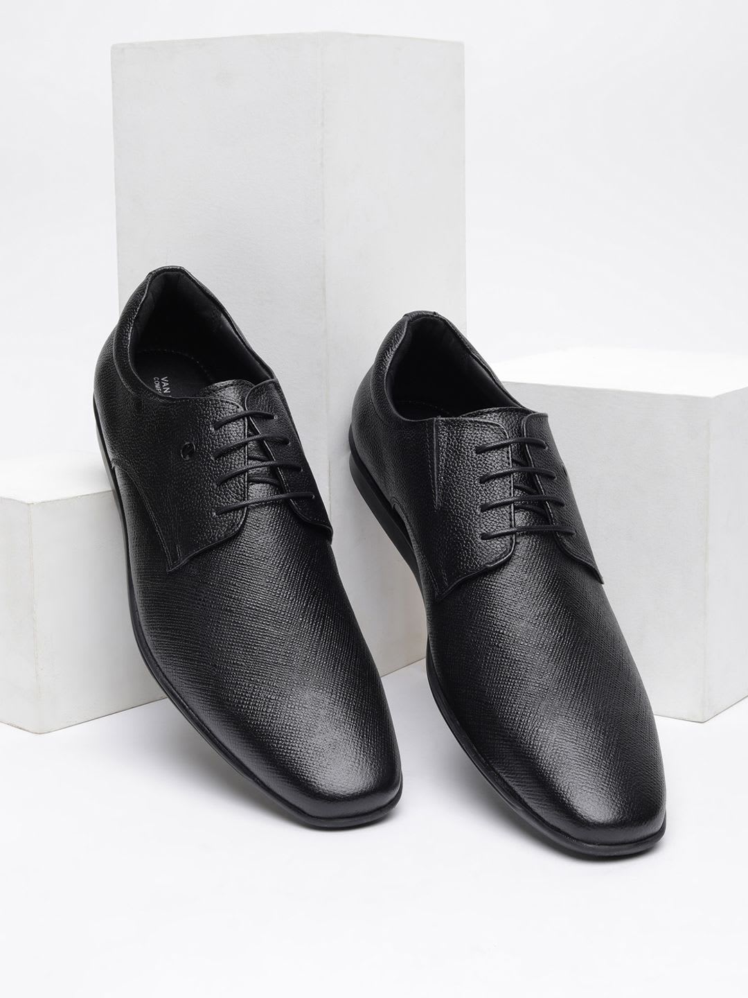 Van Heusen Men Textured Leather Pointed Toe Lace-Ups Formal Derbys Shoes - default view