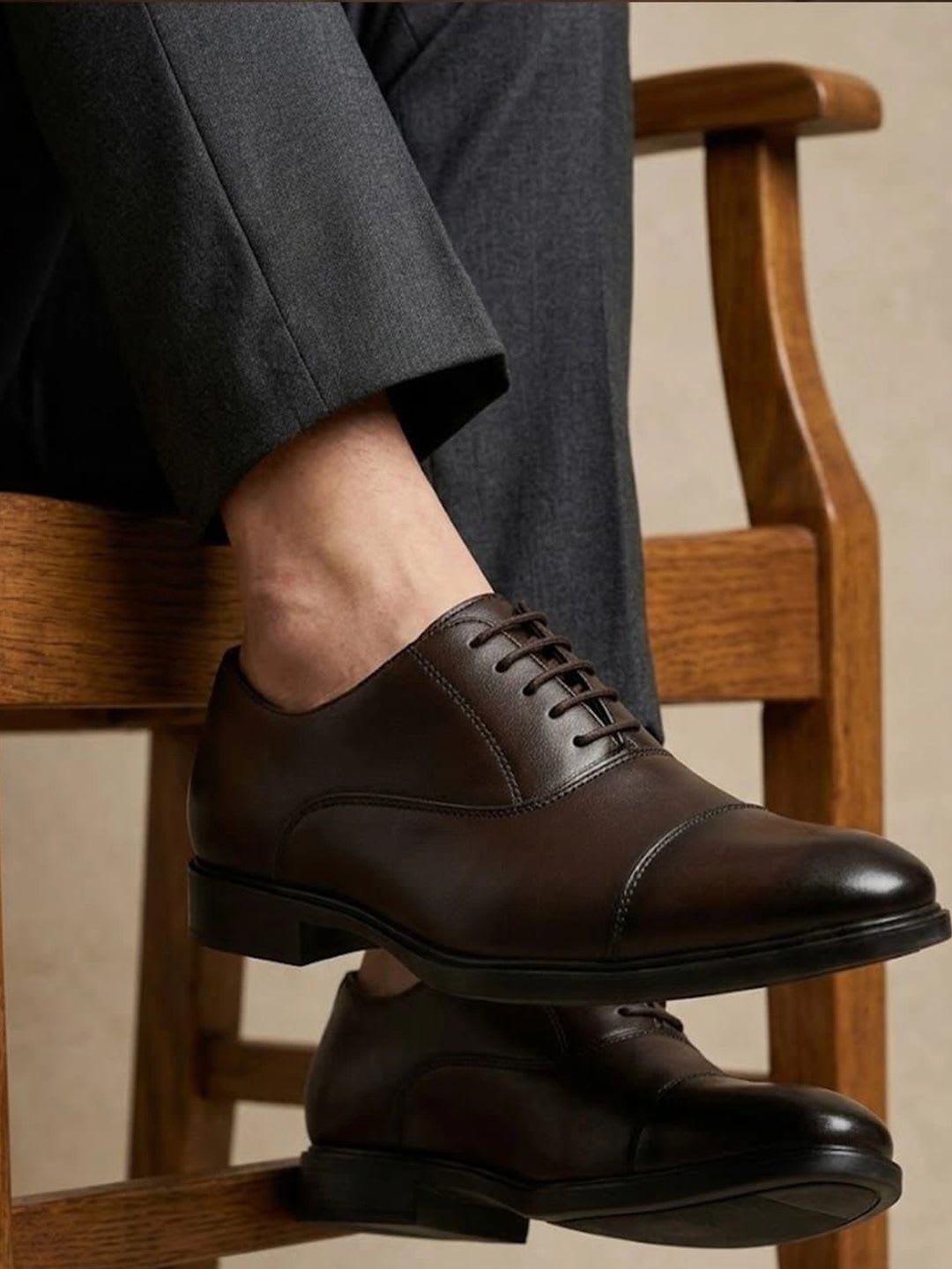 House of Pataudi Men Textured Leather Round Toe Lace-Ups Oxfords Formal Shoes - default view