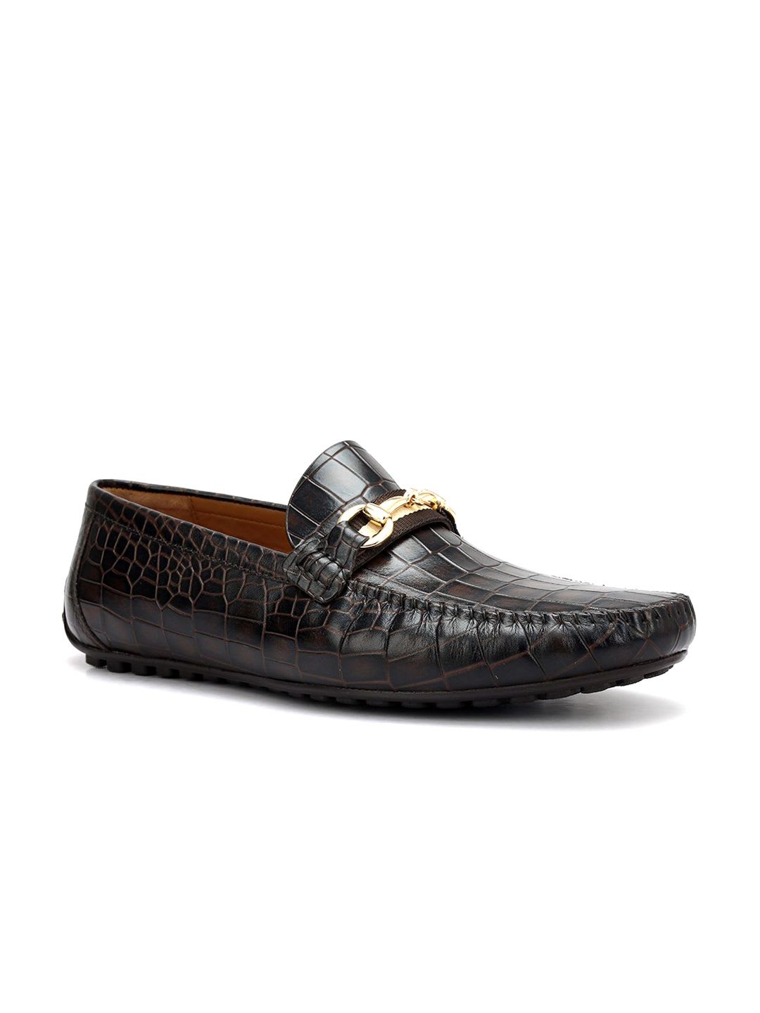 ROSSO BRUNELLO Men Textured Leather Formal Loafers - default view