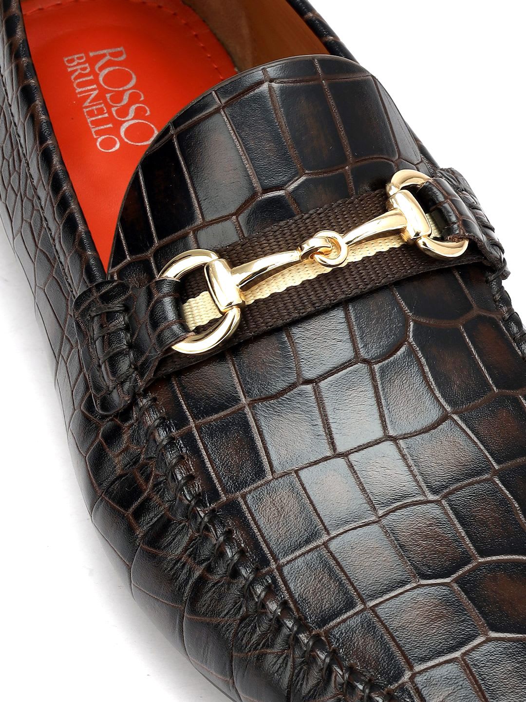 ROSSO BRUNELLO Men Textured Leather Formal Loafers - left view