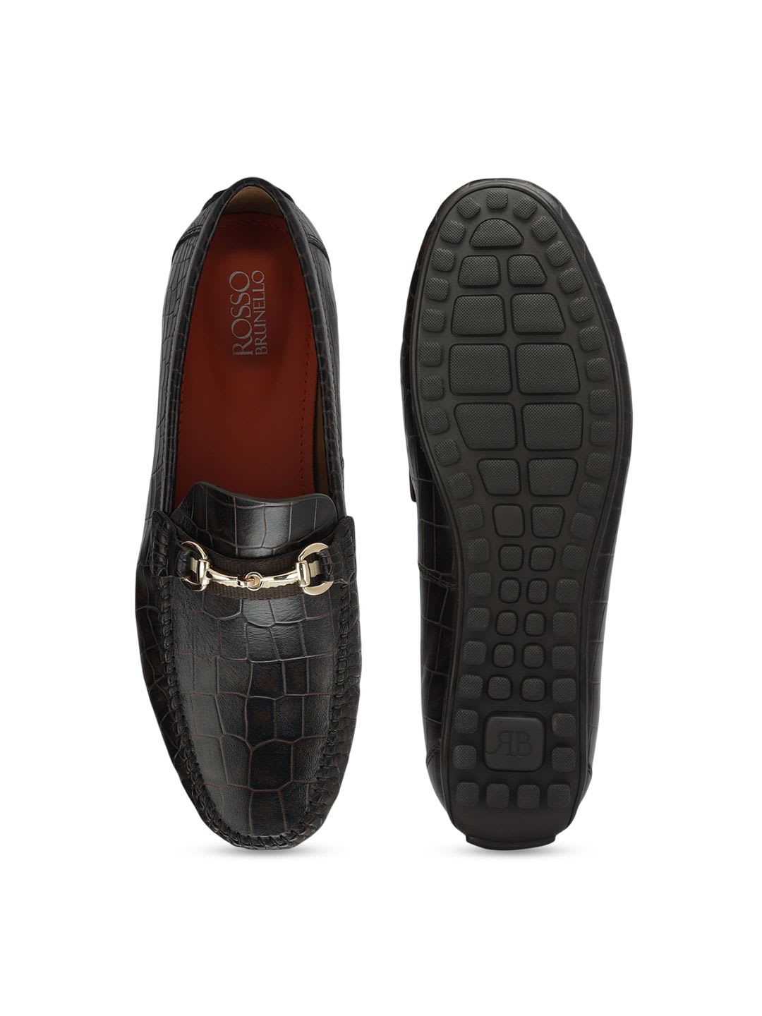 ROSSO BRUNELLO Men Textured Leather Formal Loafers - right view