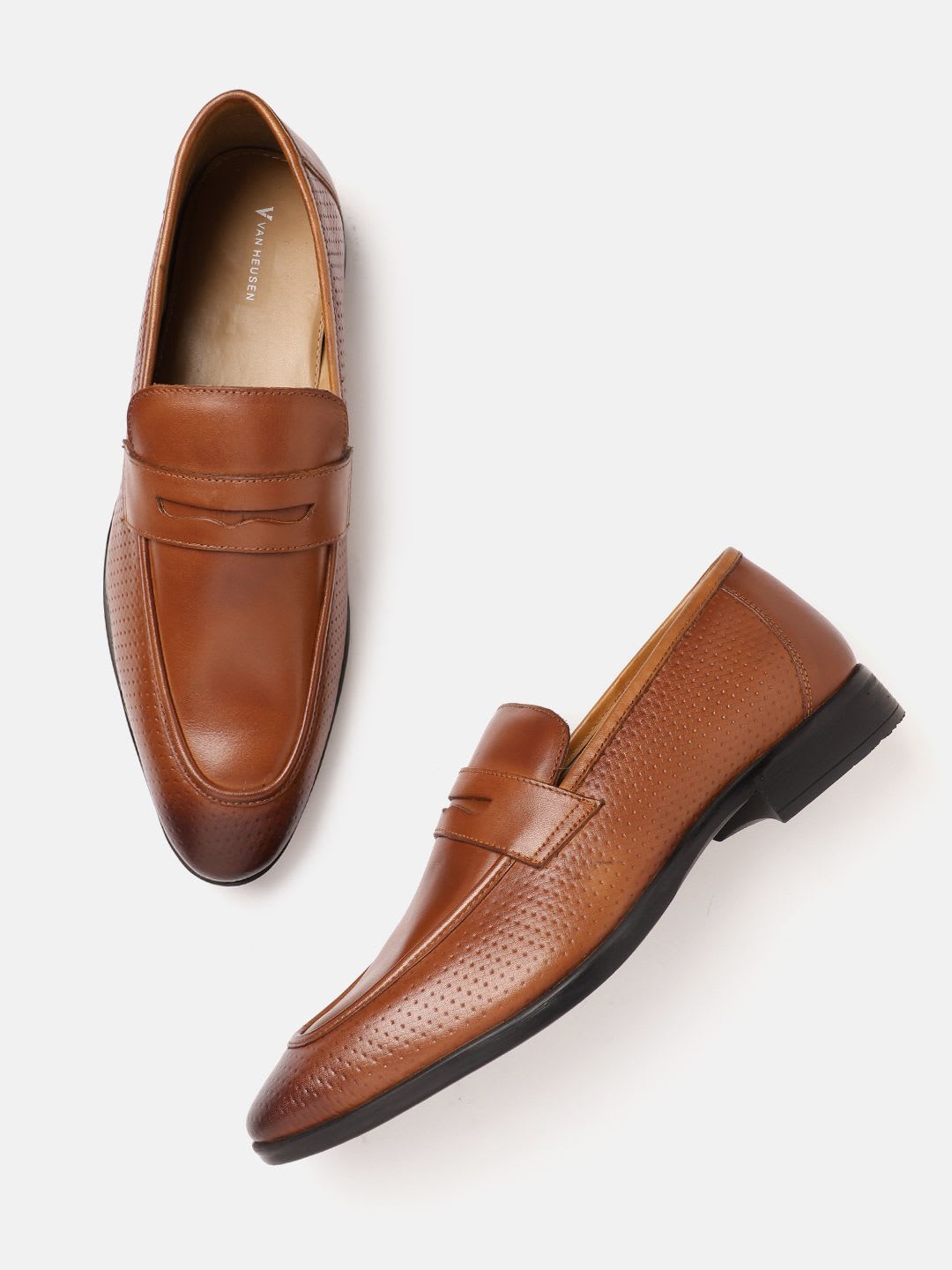 Van Heusen Men Leather Round Toe Slip On Formal Shoes - default view