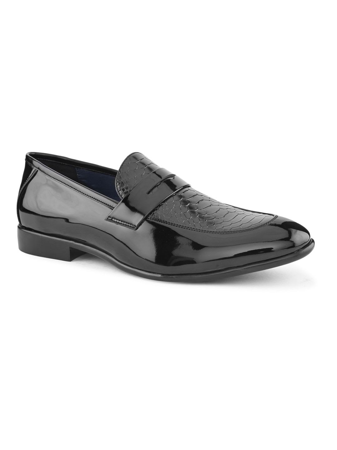 House of Pataudi Textured Round Toe Formal Slip-On Loafers - back view