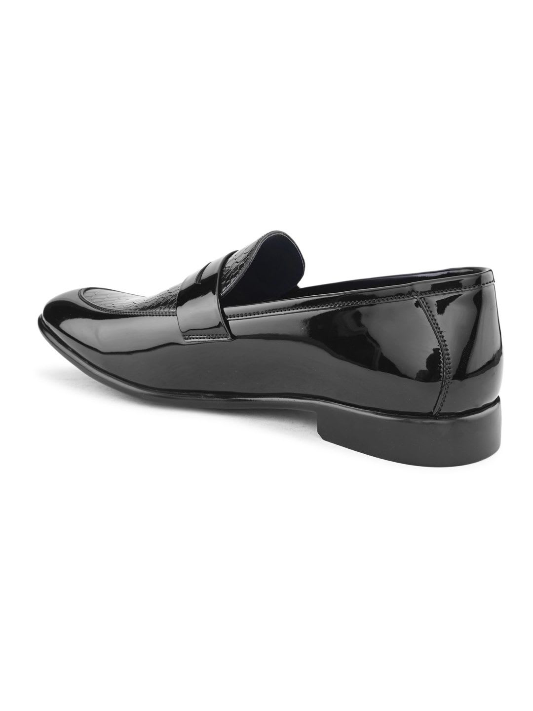 House of Pataudi Textured Round Toe Formal Slip-On Loafers - left view