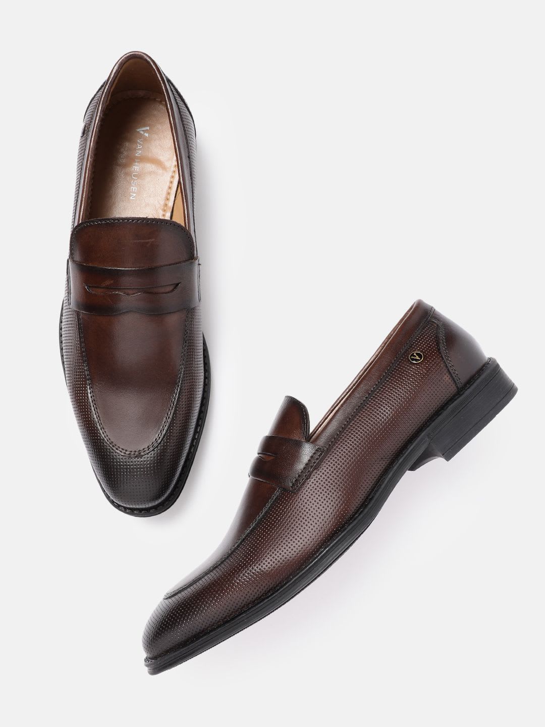 Van Heusen Men Leather Round Toe Slip On Formal Shoes - default view