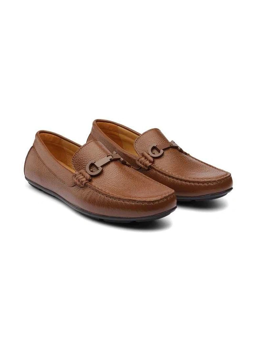 DABLR Men Textured Leather Round Toe Slip-On Loafers Formal Shoes - default view