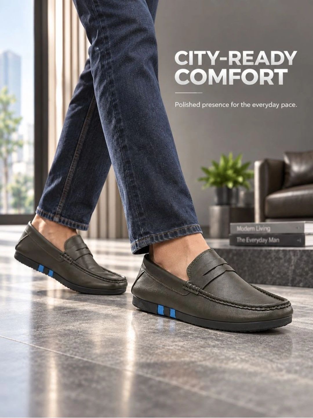 KRAASA Men  Round Toe Slip-On Loafers Formal Shoes - back view