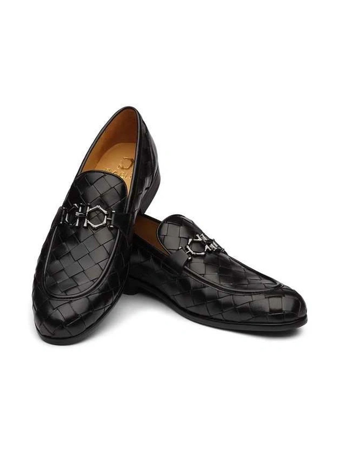 DABLR Men Woven Design Leather Round Toe Slip-On Loafers Formal Shoes - back view