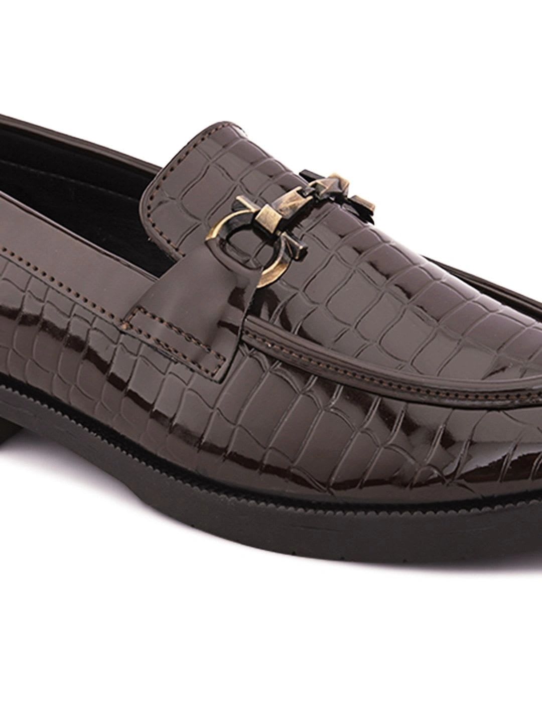 HERE&NOW Men Textured Round Toe Slip-On Formal Loafers Shoes - left view