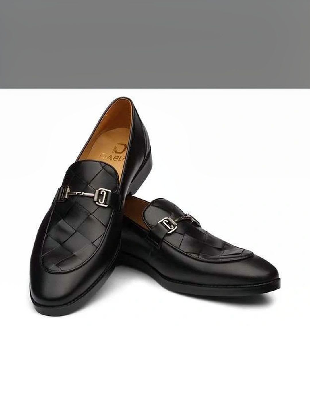 DABLR Men Textured Leather Round Toe Slip-On Loafers Formal Shoes - back view