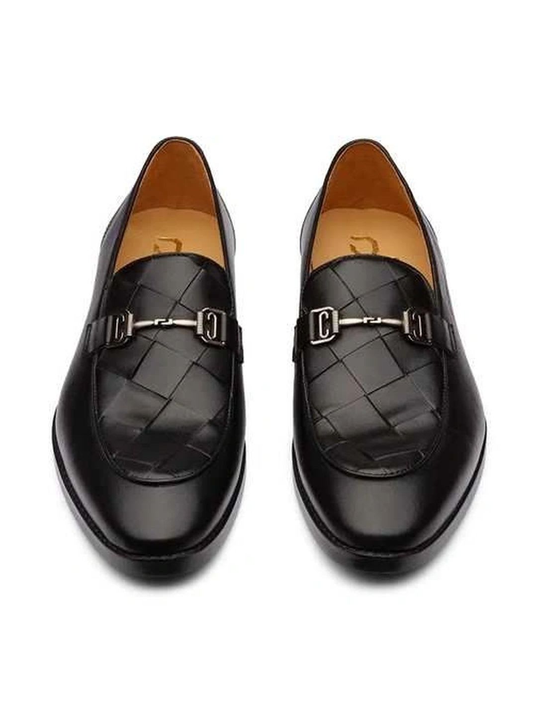 DABLR Men Textured Leather Round Toe Slip-On Loafers Formal Shoes - left view