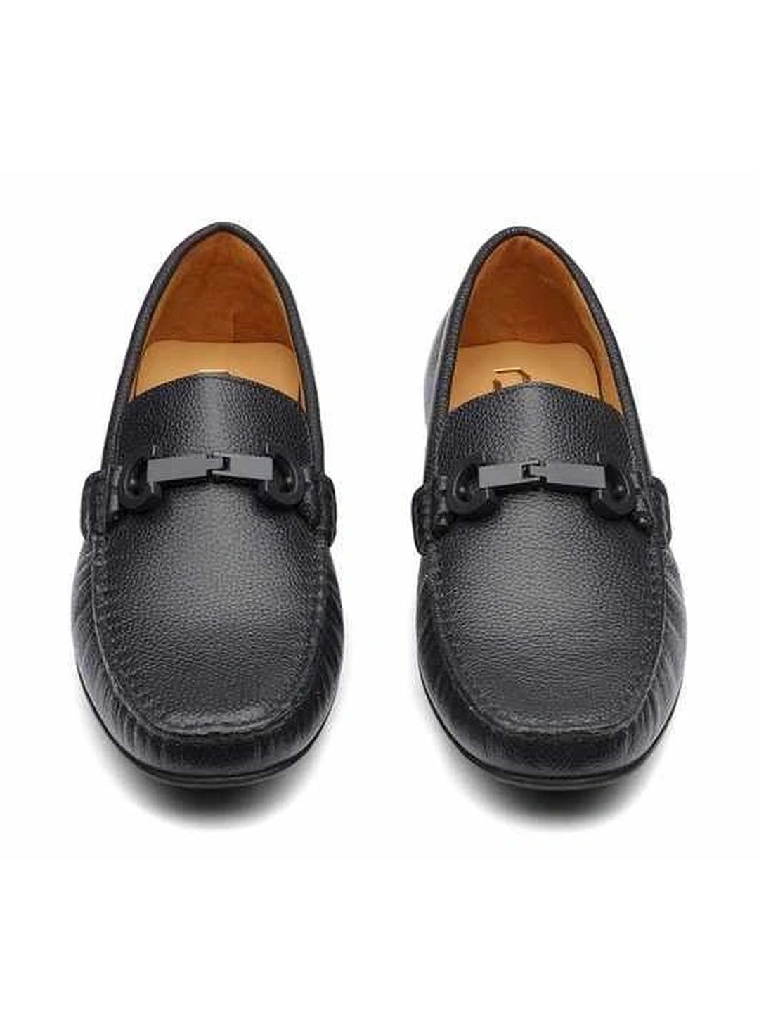 DABLR Men Textured Leather Round Toe Slip-On Loafers Formal Shoes - back view