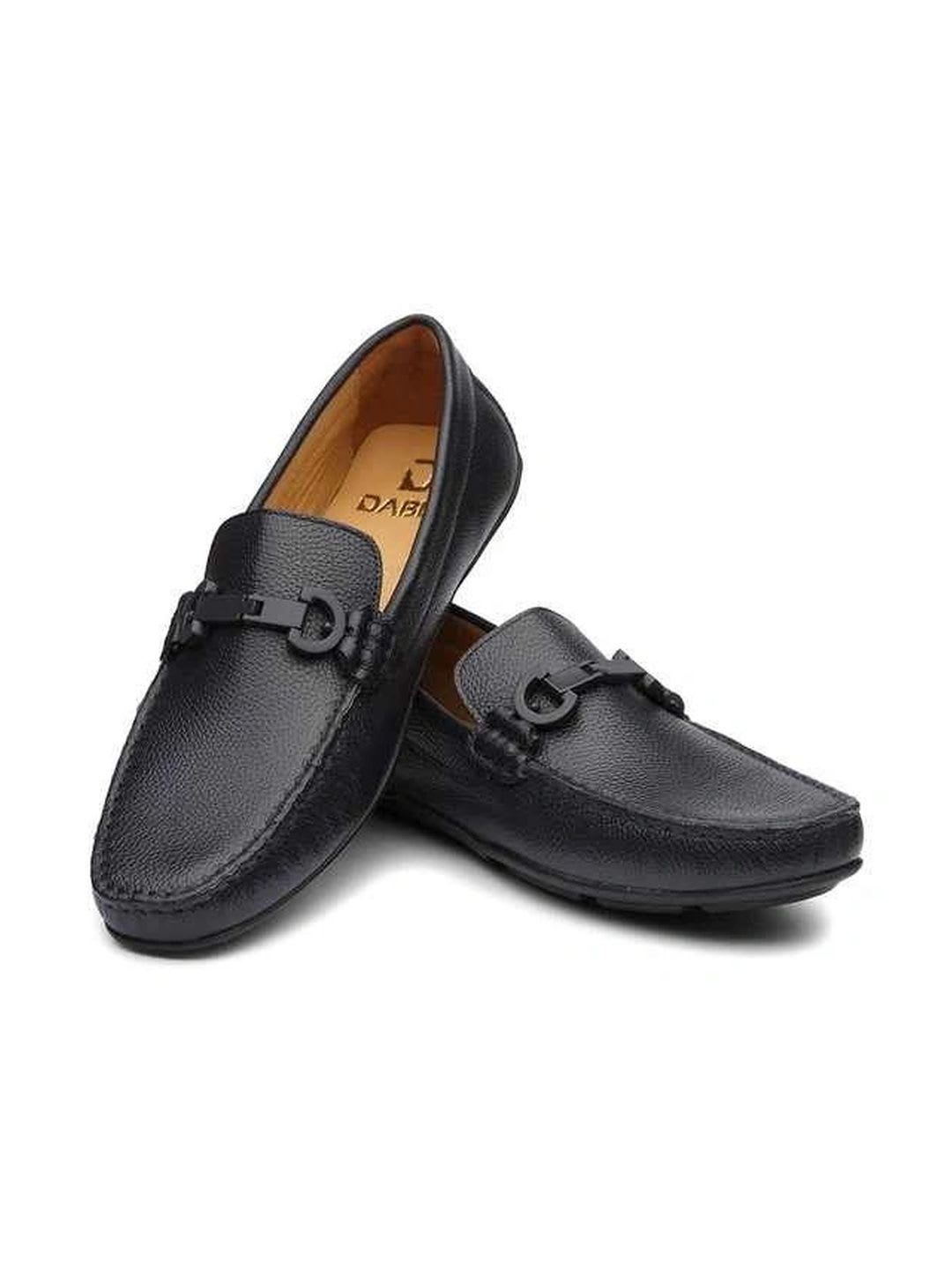 DABLR Men Textured Leather Round Toe Slip-On Loafers Formal Shoes - left view