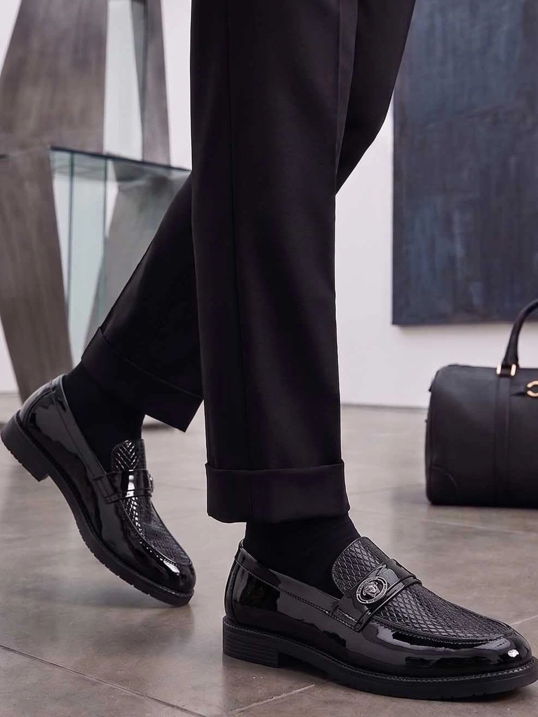 HERE&NOW Men Textured Round Toe Slip-On Formal Loafers Shoes - default view