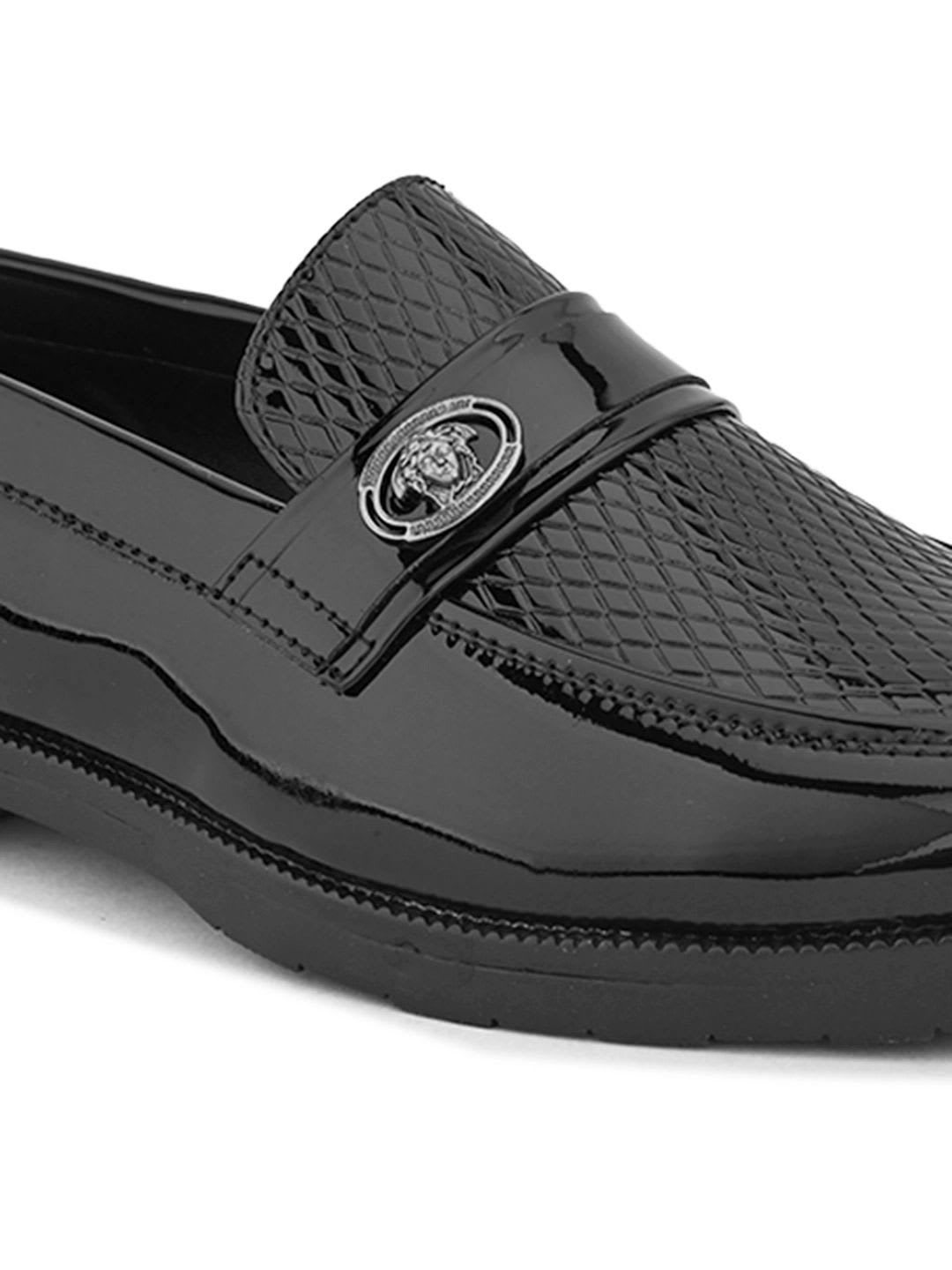 HERE&NOW Men Textured Round Toe Slip-On Formal Loafers Shoes - left view