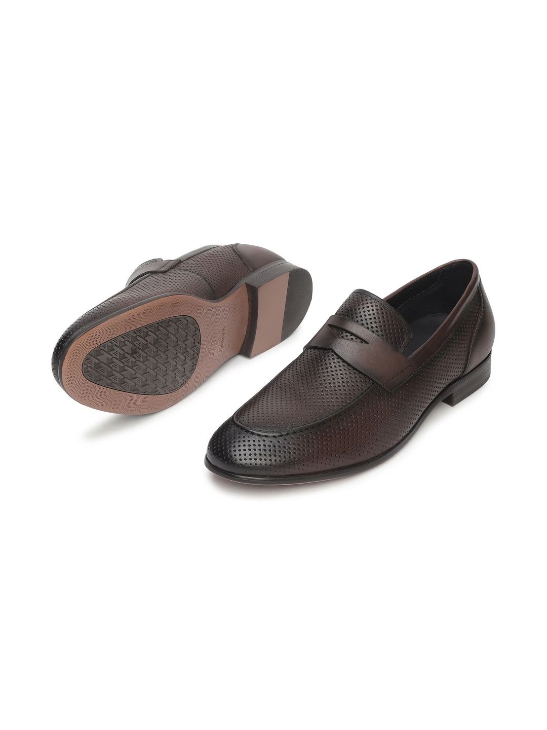 Woodland Men Textured Leather Round Toe Slip-On Formal Loafers - left view